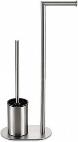 Piantana Bagno Portarotolo e Scopino WC da Terra in Acciaio Inox Spazzolato, Porta Carta Igienica Salvaspazio con Scopino per Bagno Moderno, Supporto Autoportante per Toilette