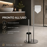 Piantana Bagno Portarotolo e Scopino WC da Terra in Acciaio Inox Spazzolato, Porta Carta Igienica Salvaspazio con Scopino per Bagno Moderno, Supporto Autoportante per Toilette