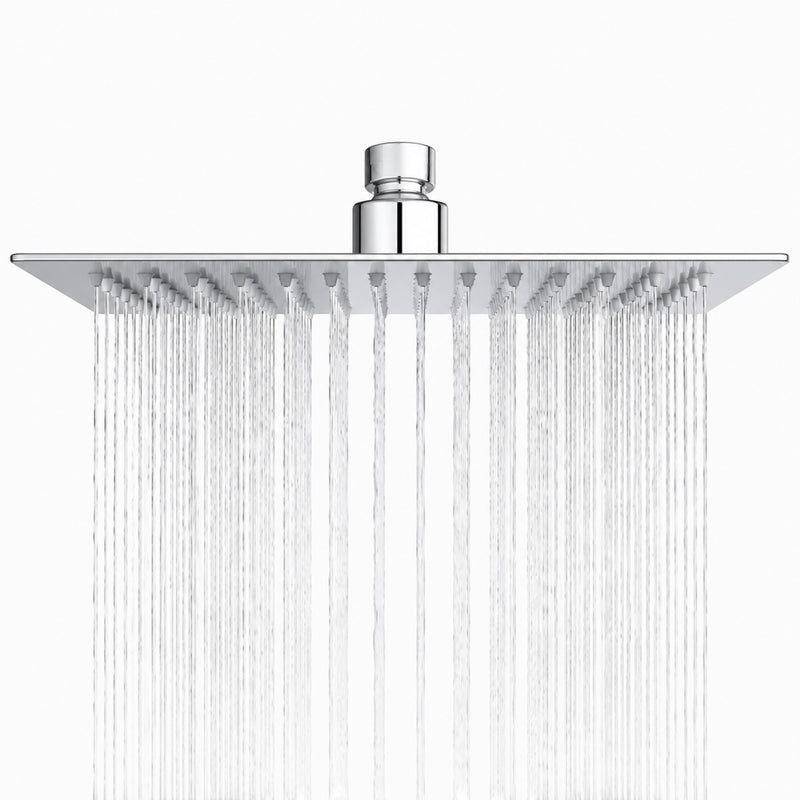 Soffione Doccia Quadrato 20x20 cm HM in Acciaio Inox, Ultra Sottile Anticalcare, Effetto Pioggia Alta Pressione, Attacco Universale 1/2”, Soffione Doccia Rain