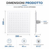 Soffione Doccia Quadrato 20x20 cm HM in Acciaio Inox, Ultra Sottile Anticalcare, Effetto Pioggia Alta Pressione, Attacco Universale 1/2”, Soffione Doccia Rain