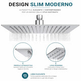 Soffione Doccia Quadrato 20x20 cm HM in Acciaio Inox, Ultra Sottile Anticalcare, Effetto Pioggia Alta Pressione, Attacco Universale 1/2”, Soffione Doccia Rain