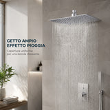 Soffione Doccia Quadrato 20x20 cm HM in Acciaio Inox, Ultra Sottile Anticalcare, Effetto Pioggia Alta Pressione, Attacco Universale 1/2”, Soffione Doccia Rain