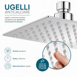 Soffione Doccia Quadrato 20x20 cm HM in Acciaio Inox, Ultra Sottile Anticalcare, Effetto Pioggia Alta Pressione, Attacco Universale 1/2”, Soffione Doccia Rain