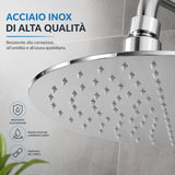 Soffione Doccia Rotondo 20 cm in Acciaio Inox, Doccia Effetto Pioggia Alta Pressione, Testa Doccia Anticalcare Ultra Sottile, Attacco Universale G1/2”, Soffione Cromato per Bagno