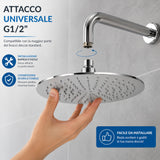 Soffione Doccia Rotondo 20 cm in Acciaio Inox, Doccia Effetto Pioggia Alta Pressione, Testa Doccia Anticalcare Ultra Sottile, Attacco Universale G1/2”, Soffione Cromato per Bagno