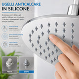 Soffione Doccia Rotondo 20 cm in Acciaio Inox, Doccia Effetto Pioggia Alta Pressione, Testa Doccia Anticalcare Ultra Sottile, Attacco Universale G1/2”, Soffione Cromato per Bagno