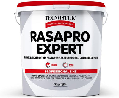 TECNOSTUK RasaPro Expert – Rasante Bianco in Pasta con Agenti Antimuffa per Rasature Murali – Liscia, Adesiva e Pronta all’Uso (5 Litri)