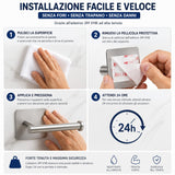 Set Accessori Bagno Adesivi 6 Pezzi in Acciaio Inox 304 Spazzolato, Porta Asciugamani 40 cm, Porta Carta Igienica, 4 Ganci Appendiabito, Senza Trapano, Adesivi Alta Tenuta, Bagno Moderno