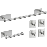 Set Accessori Bagno Adesivi 6 Pezzi in Acciaio Inox 304 Spazzolato, Porta Asciugamani 40 cm, Porta Carta Igienica, 4 Ganci Appendiabito, Senza Trapano, Adesivi Alta Tenuta, Bagno Moderno