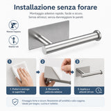 Porta Carta Igienica Adesivo Acciaio Inox Spazzolato, Portarotolo Bagno Senza Forare, Supporto Carta WC da Parete Moderno, Installazione Orizzontale o Verticale, Resistente all’Umidità