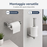 Porta Carta Igienica Adesivo Acciaio Inox Spazzolato, Portarotolo Bagno Senza Forare, Supporto Carta WC da Parete Moderno, Installazione Orizzontale o Verticale, Resistente all’Umidità