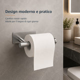 Porta Carta Igienica Adesivo Acciaio Inox Spazzolato, Portarotolo Bagno Senza Forare, Supporto Carta WC da Parete Moderno, Installazione Orizzontale o Verticale, Resistente all’Umidità