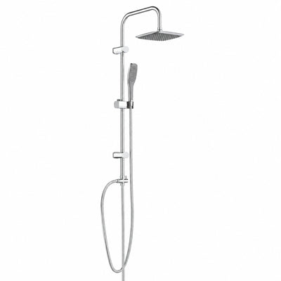 Colonna Doccia Senza Miscelatore Cromata, Set Doccia con Soffione Quadrato 25x20 cm, Doccetta Monogetto, Asta Regolabile, Tubo Flessibile 150 cm, Deviatore e Kit Installazione per Bagno