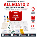 HM Cassetta Pronto Soccorso Aziendale, Conforme D.M. 388/03 Allegato 2, Valigetta Rigida Rossa, Supporto a Parete Incluso, per Uffici, Negozi, Laboratori e Piccole Aziende