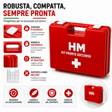 HM Cassetta Pronto Soccorso Aziendale, Conforme D.M. 388/03 Allegato 2, Valigetta Rigida Rossa, Supporto a Parete Incluso, per Uffici, Negozi, Laboratori e Piccole Aziende