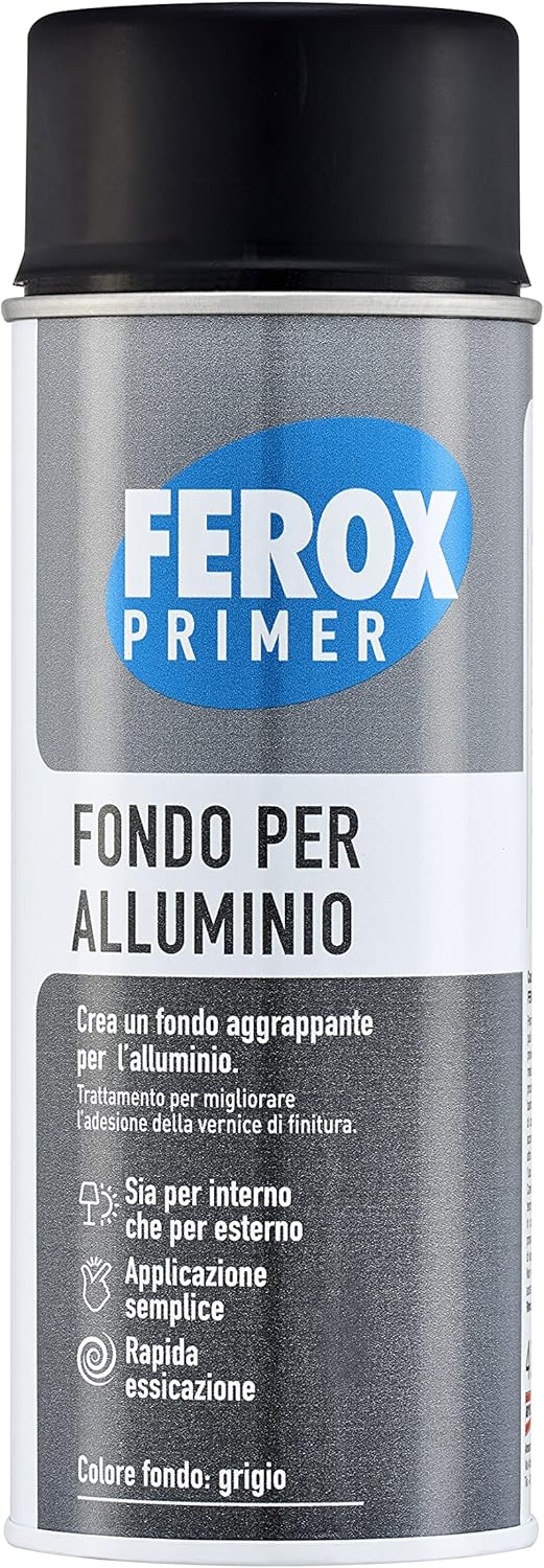 FEROX Fondo per Alluminio 400 ml, Fondo Aggrappante per Verniciatura, Colore Grigio, Primer Superfici Interno/Esterno, Primer per Alluminio, Rapida Essicazione, Lunga Durata