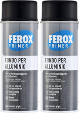 FEROX Fondo per Alluminio 400 ml, Fondo Aggrappante per Verniciatura, Colore Grigio, Primer Superfici Interno/Esterno, Primer per Alluminio, Rapida Essicazione, Lunga Durata 2 PZ