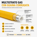 Tubo Multistrato Gas Corrugato PE-Xb/AL/PE-Xb con Guaina Gialla, Ø16 Ø20 Ø26 mm, Rotolo 25m 50m 100m, per Impianti Gas Metano GPL Interni, Alta Flessibilità e Resistenza