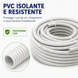 Guaina Spiralata Bianca in PVC per Impianti Elettrici, Tubo Corrugato Flessibile Isolante Passacavi, Matassa 30 Metri, Disponibile Ø16/18/20/25 mm