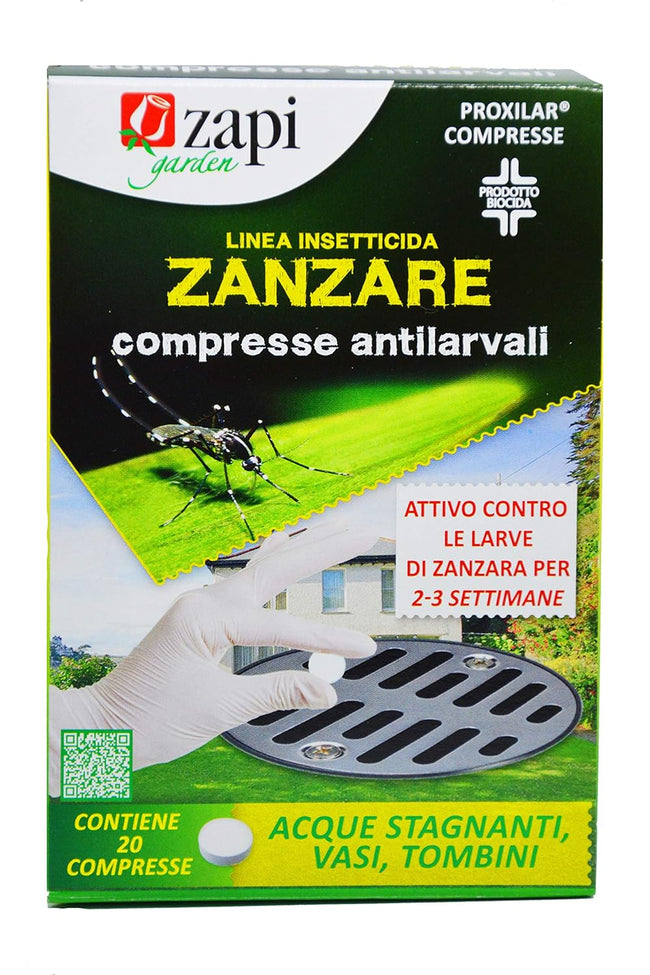 Zapi Garden Compresse Antilarvali Zanzare 20 Pezzi per Acque Stagnanti, Tombini, Vasi e Sottovasi