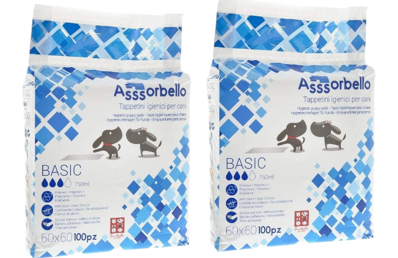 Ferribiella Assorbello Tappetini Igienici Assorbenti per Cani 60x60 cm – 2 Confezioni da 100 Pezzi – Totale 200 Tappetini Anti Odore