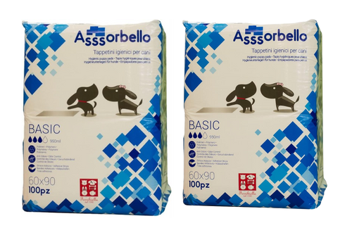 Ferribiella Assorbello Tappetini Igienici per Cani 60x90 cm – 2 Confezioni da 100 Pezzi – Totale 200 Tappetini Assorbenti Anti Odore