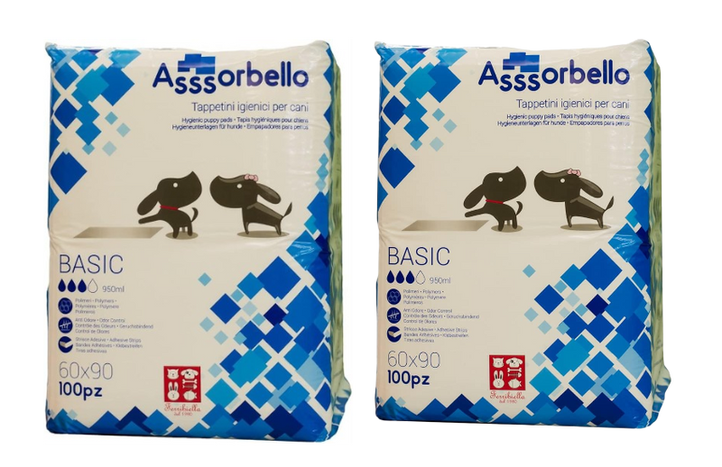 Ferribiella Assorbello Tappetini Igienici per Cani 60x90 cm – 2 Confezioni da 100 Pezzi – Totale 200 Tappetini Assorbenti Anti Odore