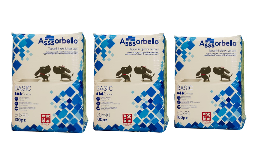 Ferribiella Assorbello Tappetini Igienici Assorbenti per Cani 60x60 cm – 3 Confezioni da 100 Pezzi – Totale 300 Tappetini Anti Odore