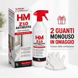 HM Spray Antimuffa Z10 1 Litro per Pareti e Muri Interni con 2 Guanti in Omaggio