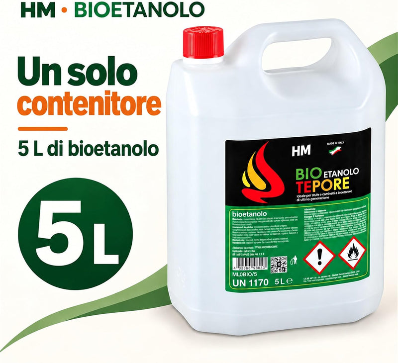 HM Bioetanolo Liquido 96° per Biocamini e Stufe, Origine Vegetale