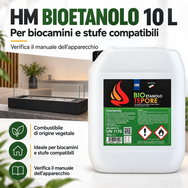 HM Bioetanolo Liquido 96° per Biocamini e Stufe, Origine Vegetale