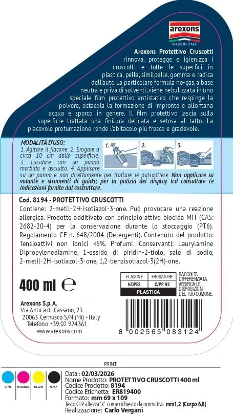 Arexons Protettivo Cruscotti 400 ml – Lucida, Rinnova e Protegge – Azione Antistatica