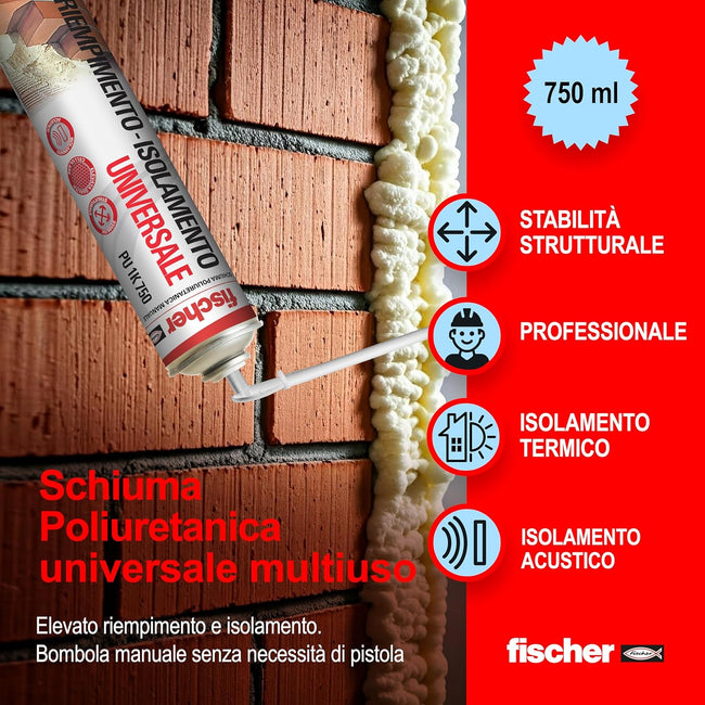 Fischer PU 1K 750 M - Schiuma poliuretanica manuale 750 ml
