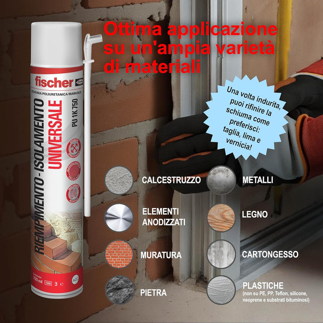 Fischer PU 1K 750 M - Schiuma poliuretanica manuale 750 ml