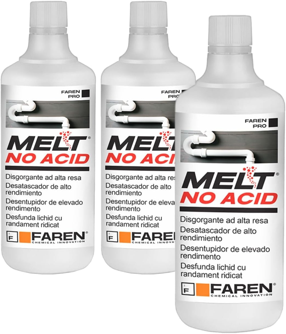 Faren Melt No Acid disgorgante liquido concentrato - 3 flaconi da 1 litro