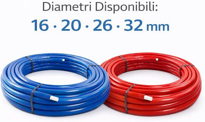 Tubo Multistrato Coibentato ISOCLIMA Diametro 16/20/26/32 mm Rivestito con Guaina Isolante - Rotolo da 25 o 50 Metri per Impianti Idraulici, Acqua Calda/Fredda e Riscaldamento