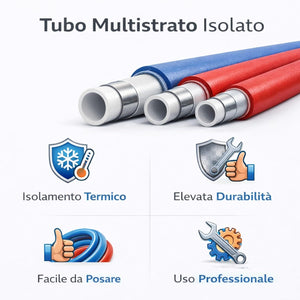 Tubo Multistrato Coibentato ISOCLIMA Diametro 16/20/26/32 mm Rivestito con Guaina Isolante - Rotolo da 25 o 50 Metri per Impianti Idraulici, Acqua Calda/Fredda e Riscaldamento