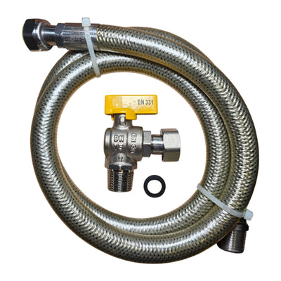 Kit Tubo Flessibile Gas MF Inox con Rubinetto Sicurezza | Certificato EN 14800 | Collegamento Sicuro Cucina e Caldaia GPL Metano | Acciaio Inox Anticorrosione | 50–200 cm