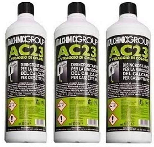 Italchimici AC23 Disincrostante WC Anticalcare Forte 3 bottiglie da 1lt per Cassette e Scarichi Professionale