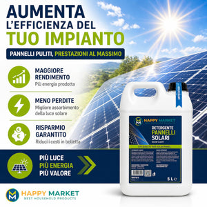 Detergente Pannelli Fotovoltaici e Solari 5L Antistatico Professionale – Pulizia Vetri Senza Aloni, Smog e Sporco – Impianti Fotovoltaici e Solari Termici