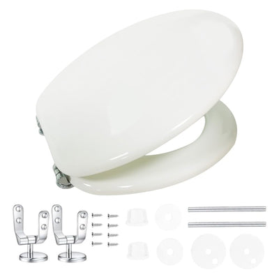 HM - Sedile WC Universale in Legno MDF Ultraresistente, 3.4kg - Tavoletta WC Bianca per Bagno - Coperchio e Sedile WC Robustissimo Universale forma ovale